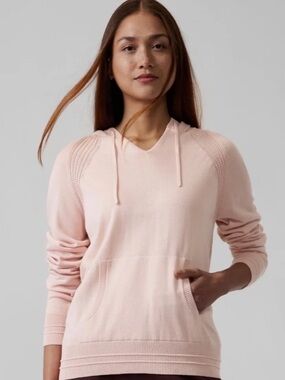 Athleta Evergreen Soft Hoodie Pullover Sweater Soft Pink Knit - Size Medium